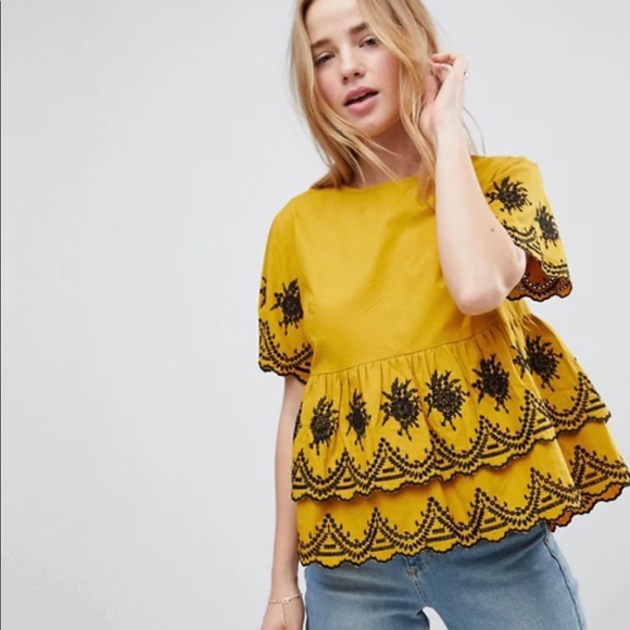 ASOS Tops - ASOS Embroidered Ruffle Smock Top